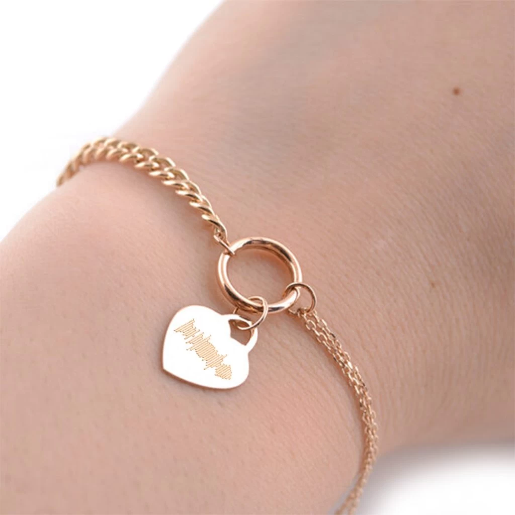 دستبند پلاک قلب با حک فرکانس صوتی